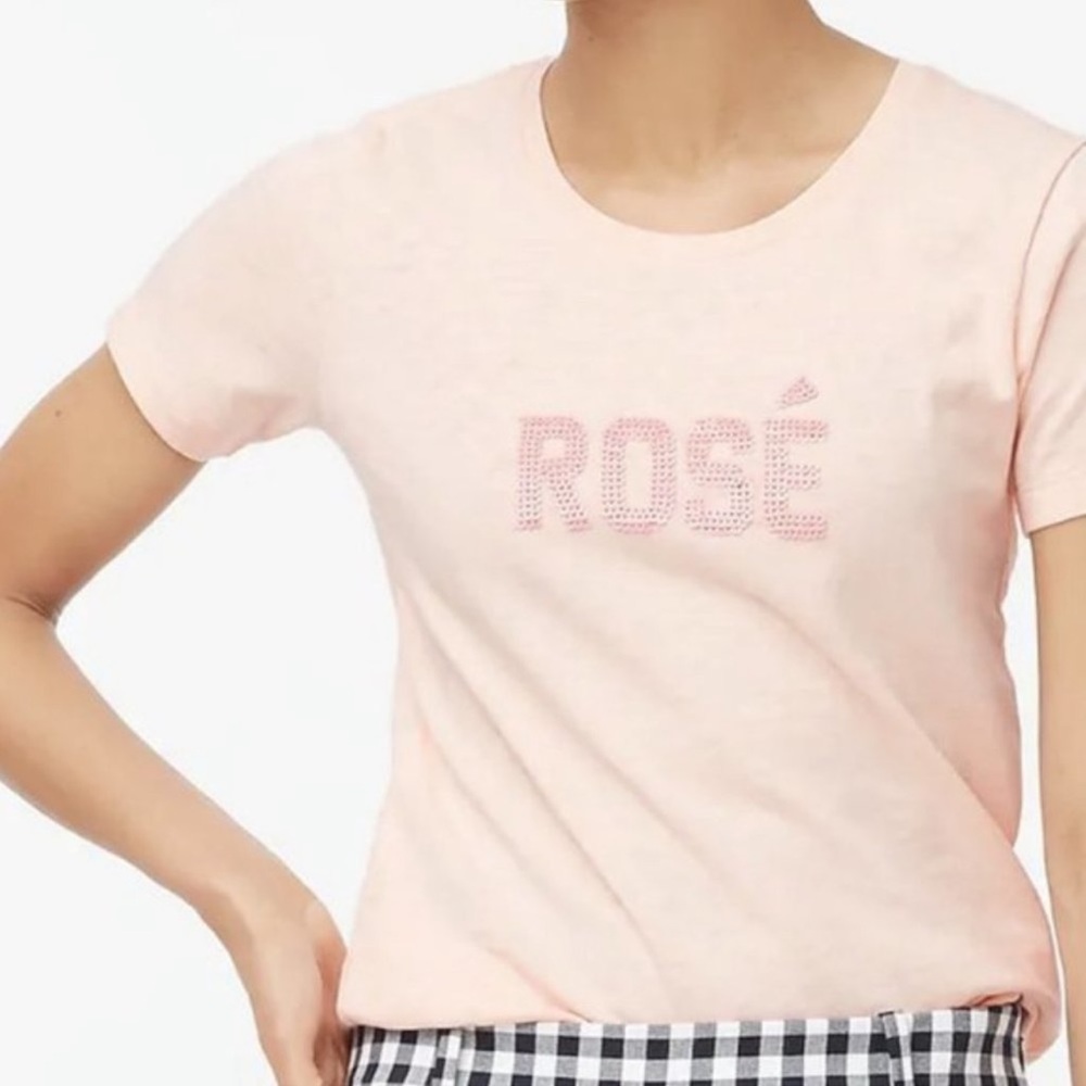 J.Crew Peach with Pink Sequined ”Rose’” Crew Neck Collector Tee-Small